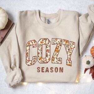 Cozy Season Sweatshirt Retro Fall Graphic, Cotton-Poly Blend